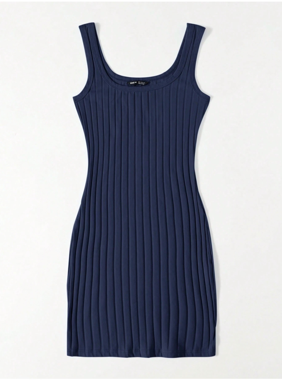 Navy Scoop Neck Rib-knit Bodycon Pencil Casual Summer Slim Dress Sz XS S M L