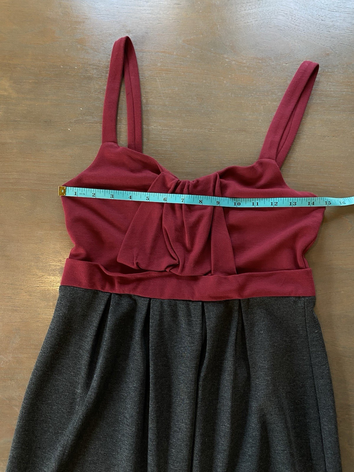 Ella Moss Dress Size Medium Burgundy & Gray Colorblock Front Twist Ruffle Detail