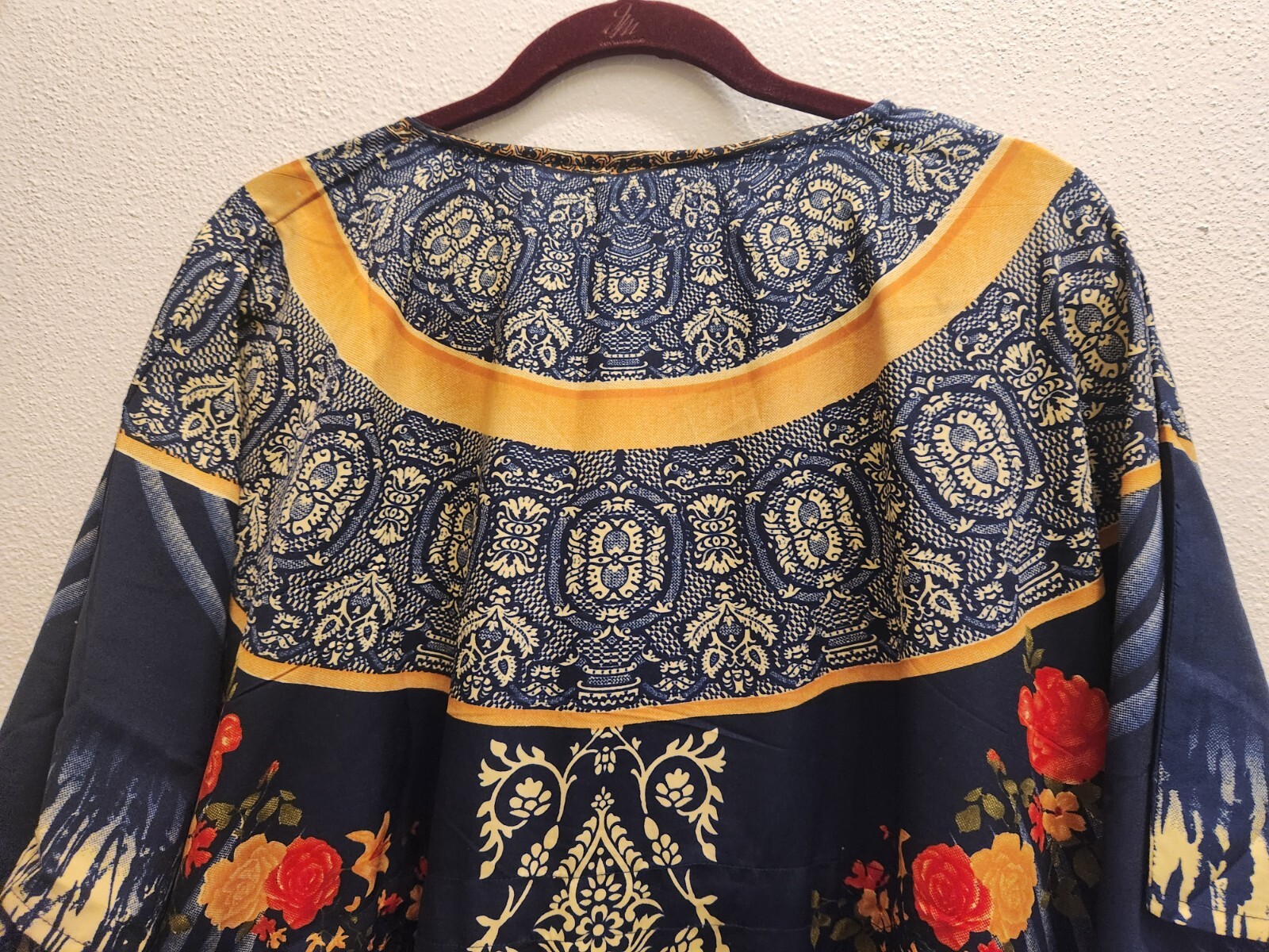 Tamsy Navy Rose Pattern Womens One Size Fits Most Kaftan 44-10