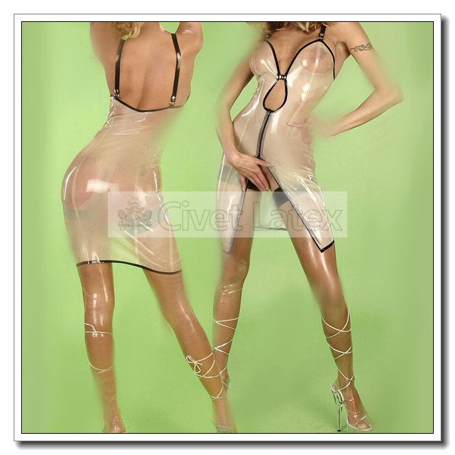 Latex Slip Dress Front Snap Button Transparent Sexy Hot Customized 0.4mm D68