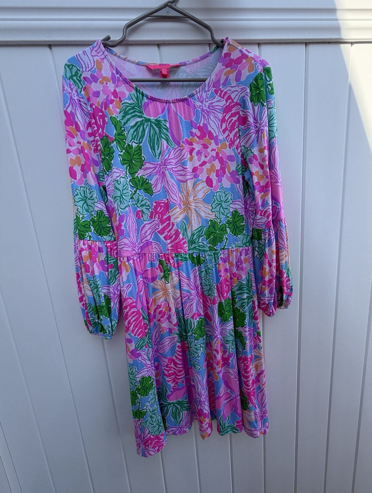 Lilly Pulitzer Womens Dress Size M Pink Blue Tropical Floral 3/4 Sleeve