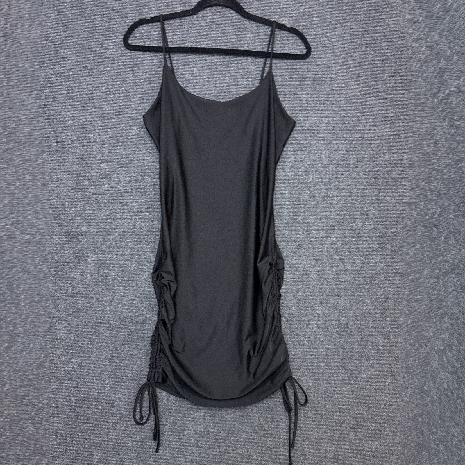 Love J Womens Bodycon Mini Dress XL Black Strappy Side-Cinch Rouching Sexy Vixen