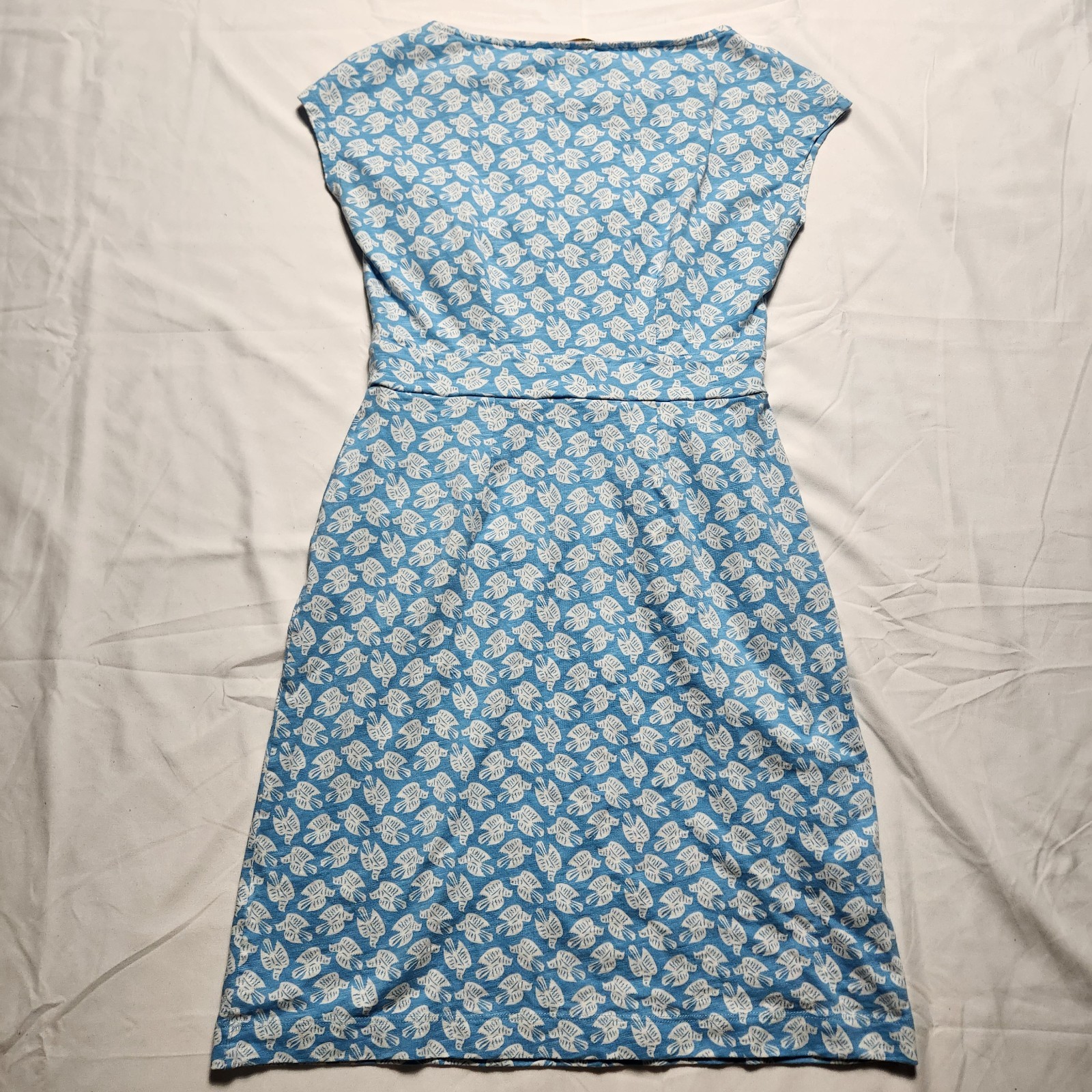 Boden Womens 2P Florrie Dove Bird Print Jersey Dress Stretch Pockets Blue White