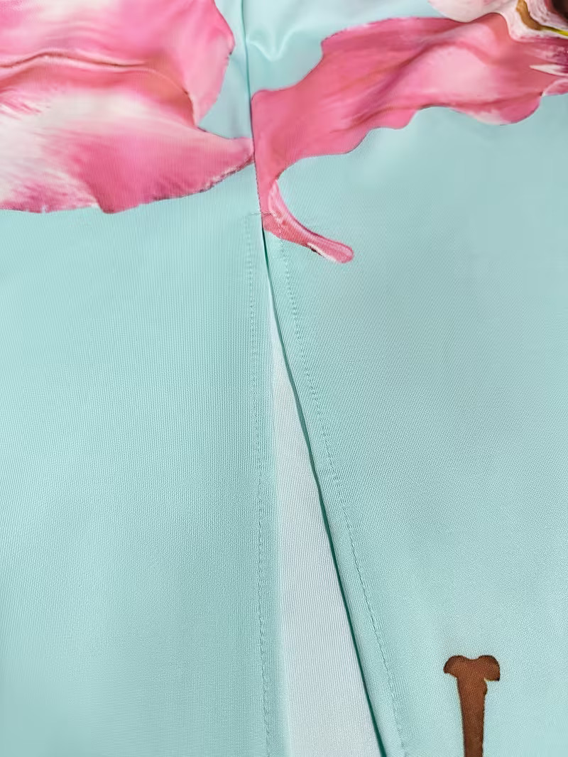 NEW Medium Elegant Sleveless Ruched Mint Green Maxi Dress w Pink & White Flowers