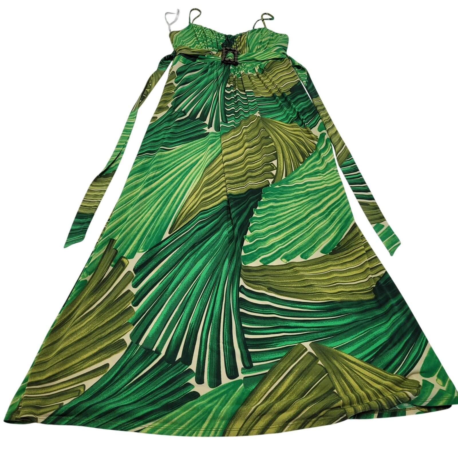 Bisou Bisou tropical maxi dress vacation wood built in bra 8 retro tie back