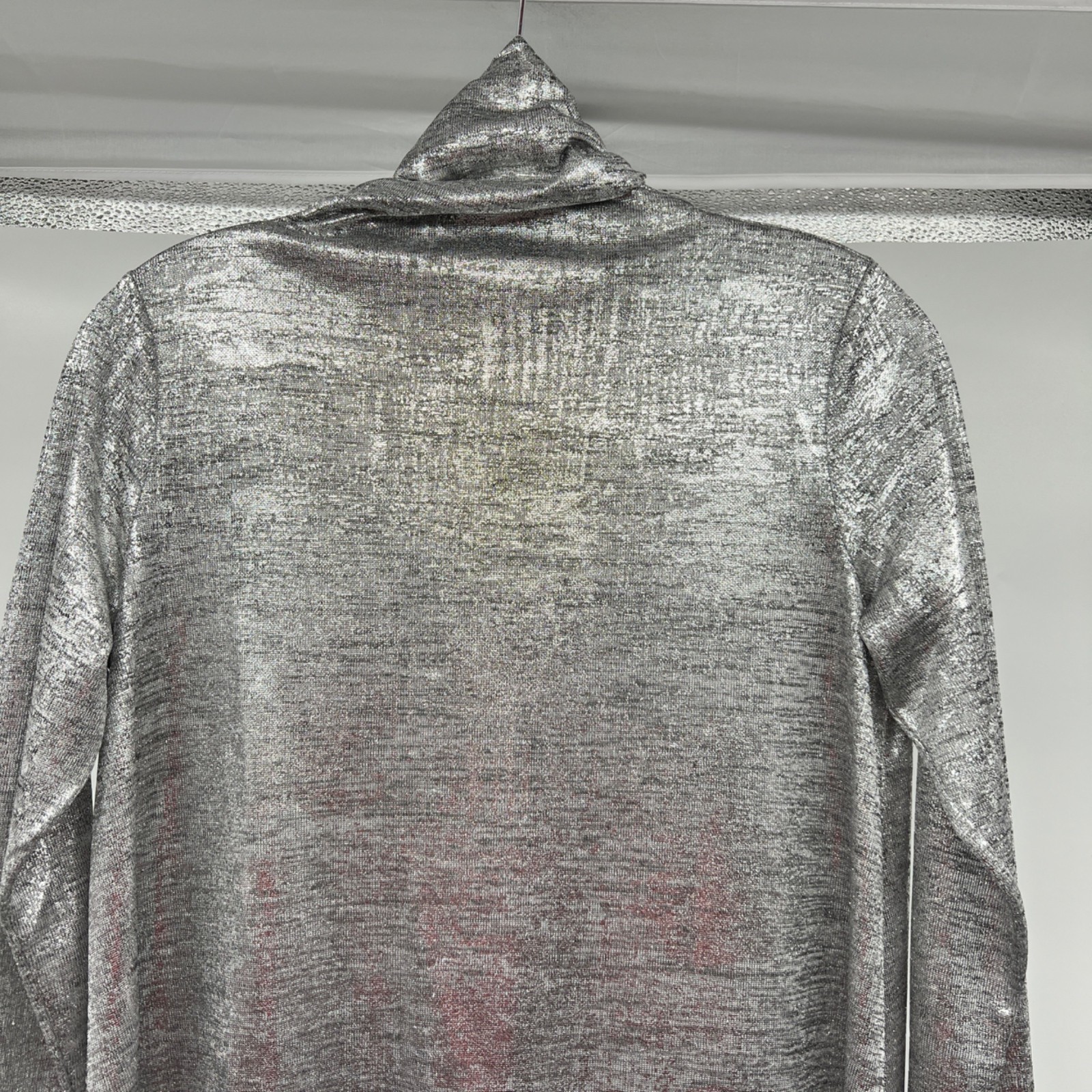 Fever Womens Silver Metallic Sheer Shift Dress Turtleneck Long Sleeve Small New