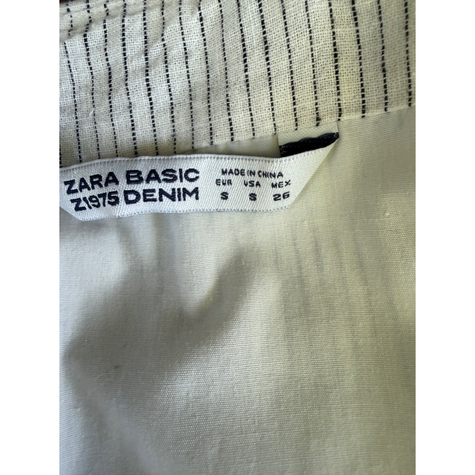 Zara Basic Z1975 Denim Pinstripe Linen Blend Ruffle Midi Dress Blue White Small