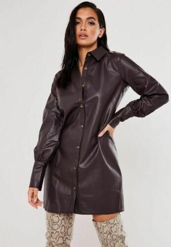 Womens Leather Dress Black Mini Shirt Dress Real Lambskin Size – XS S M L XL-005