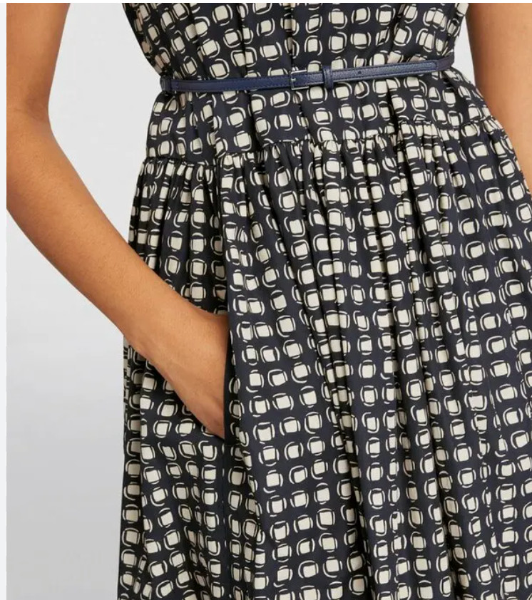 MaxMara Navy/Cream Gina Fit & Flare Geo Pattern Poplin Dress Size US 6