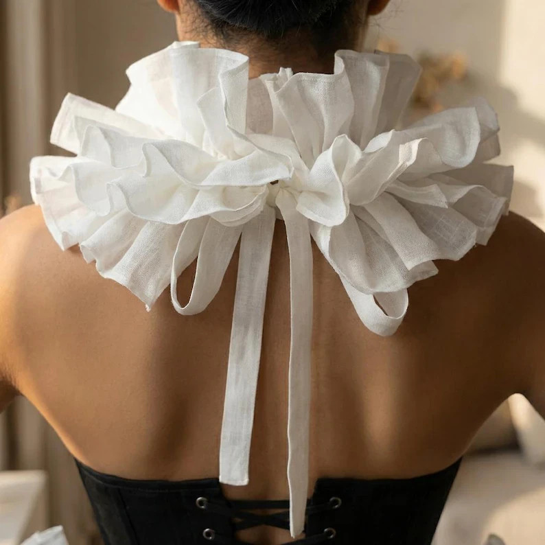 Clown collar and cuffs,Pierrot clown ruffle,White ruffle cuffs,Victorian ruffle