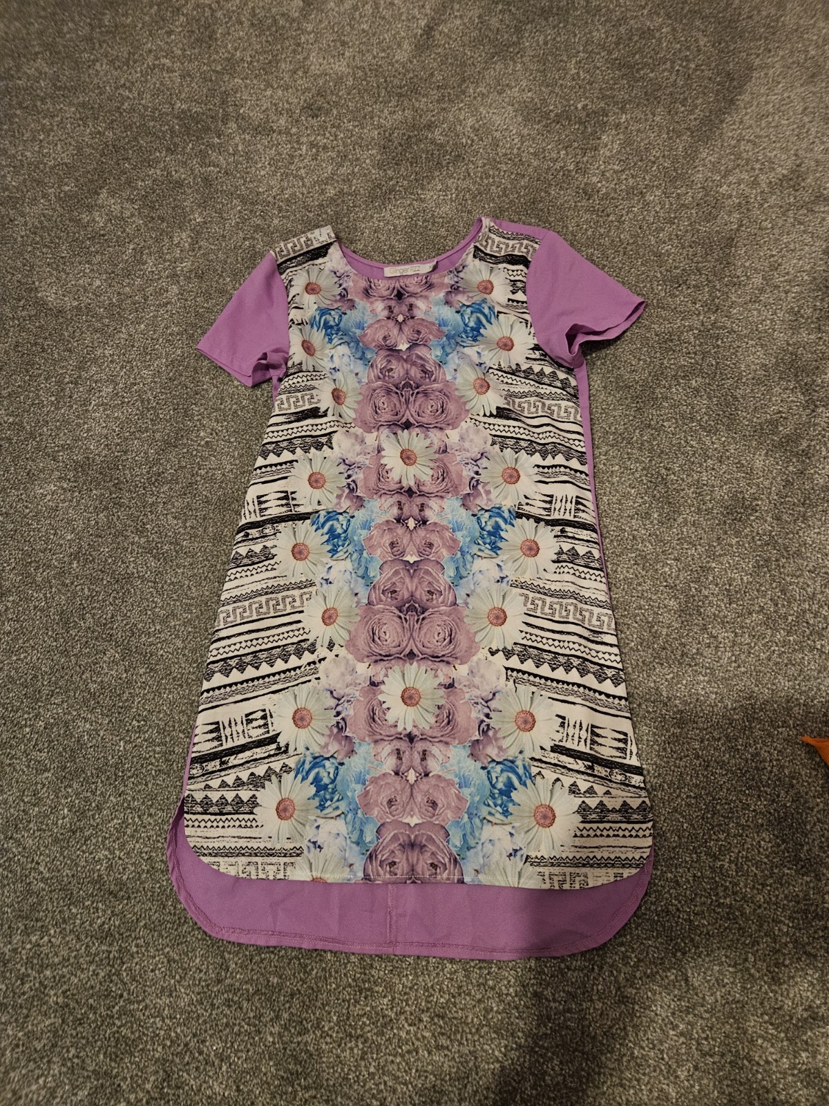 Topshop Asos Ginger Fizz Purple Floral Black White Aztec DropHem Dress Xs 6-8