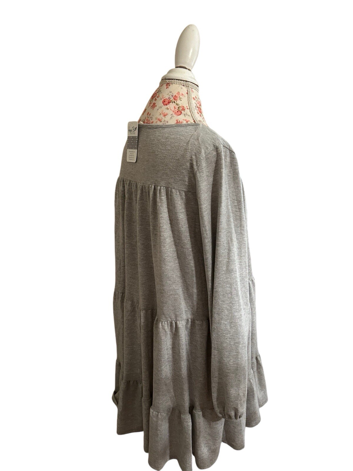 Peach Love Tiered Gray Flowy Dress Soft NWT $44 Fall Winter Fashion