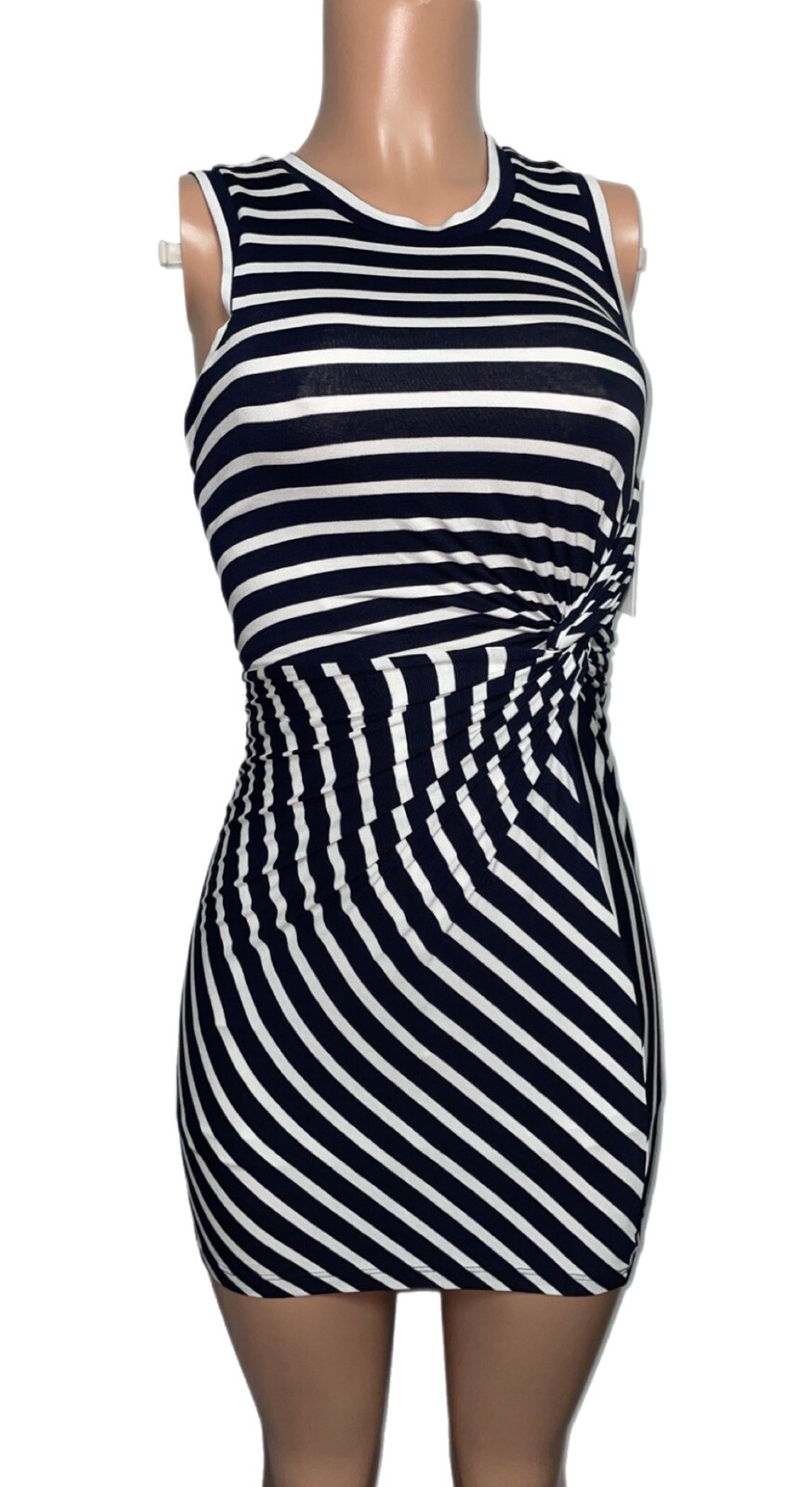 Sexy striped ruched lined knotted Body con Short dress Bailey 44 Casual NWTs XS