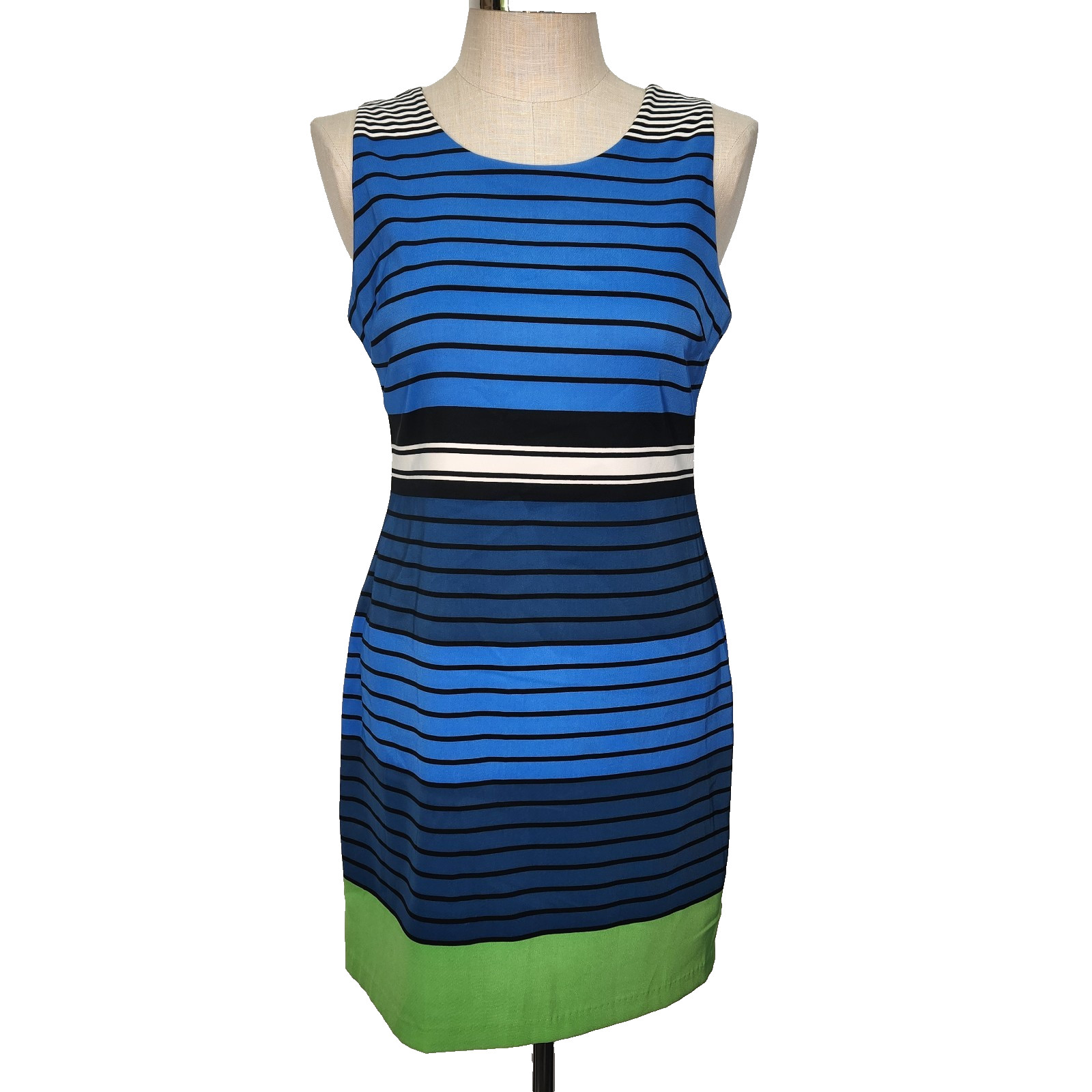 Pim + Larkin Sleeveless Sheath Dress M Blue Striped Back Zip Lined Office Bold