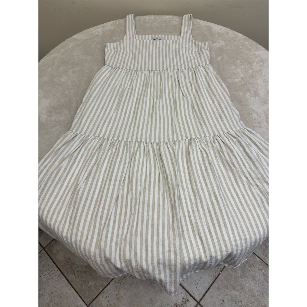 matty m. Maxi Dress Womens Size M Beige/White Striped Tiered Sleeveless