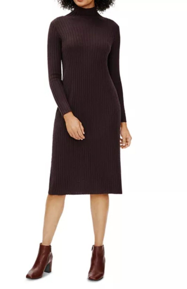 EILEEN FISHER 100% EXTRA FINE MERINO WOOL STRETCH RIBBED TURTLENECK DRESS SZ XS
