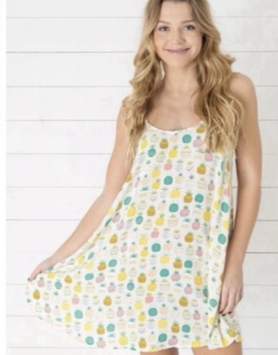 Natural Life Dress Women M Pineapple Print Lightweight Flowy Vacation Cover Up