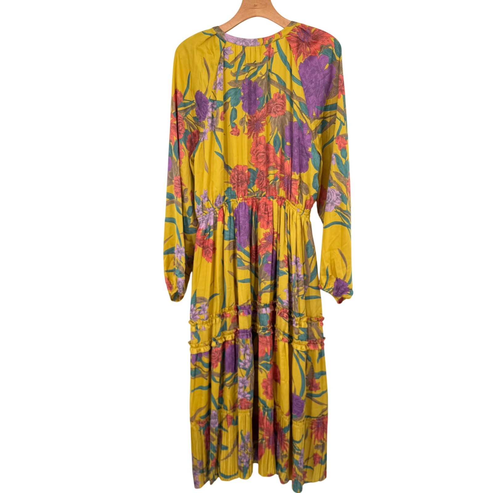 Current Air Marigold Floral Maxi Dress V-Neck womens size large long sleeve new