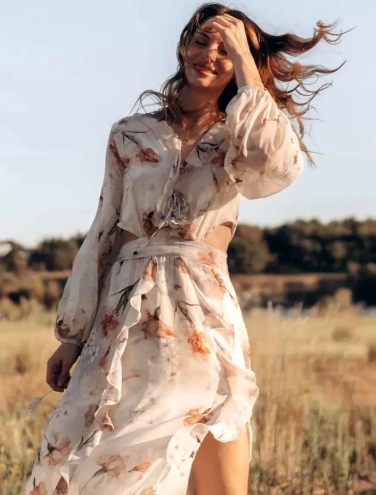 ZARA FW24 RUFFLED FLORAL CUT OUT DRESS Multicolored | 8957/218 Size L