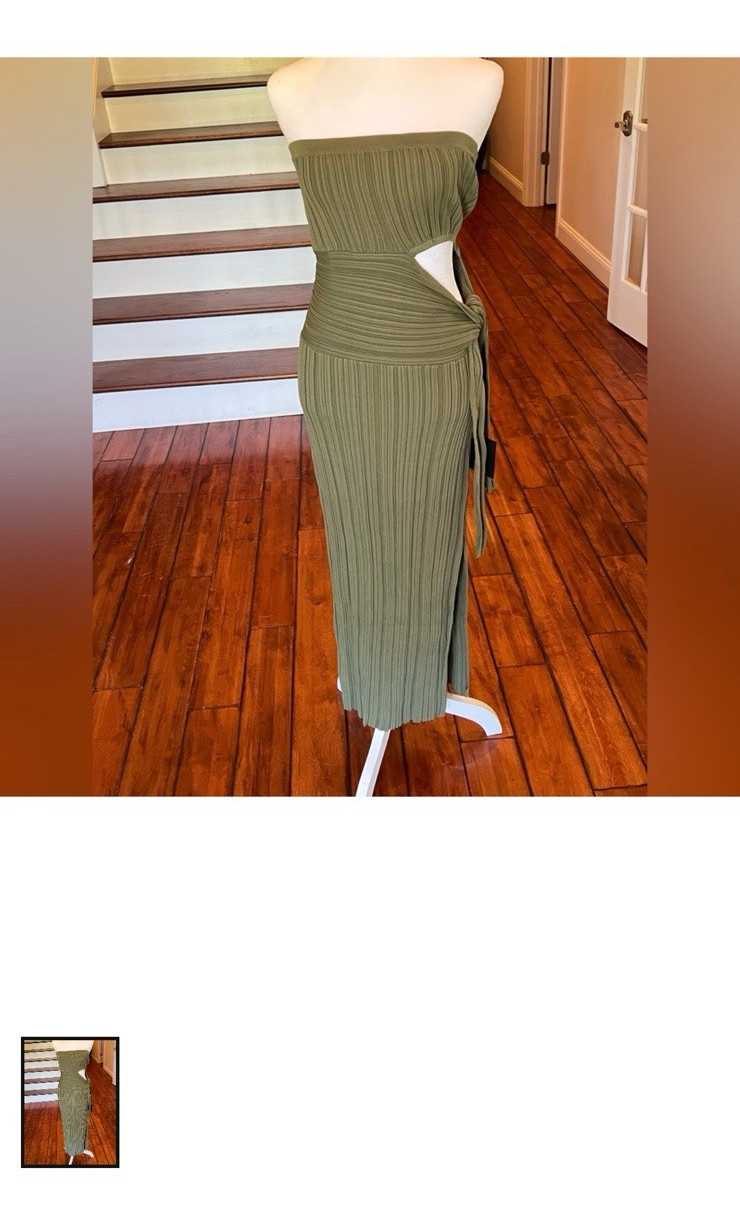 Lulus Green Strapless Knit Pleated Bodycon Side Slit Midi Dress Women’s XL