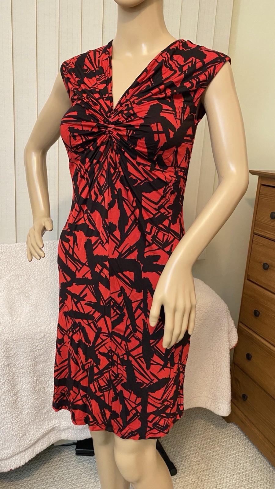 Michael Kors Red Blaze Petite Dress Red Black Abstract Front Synch Petite S