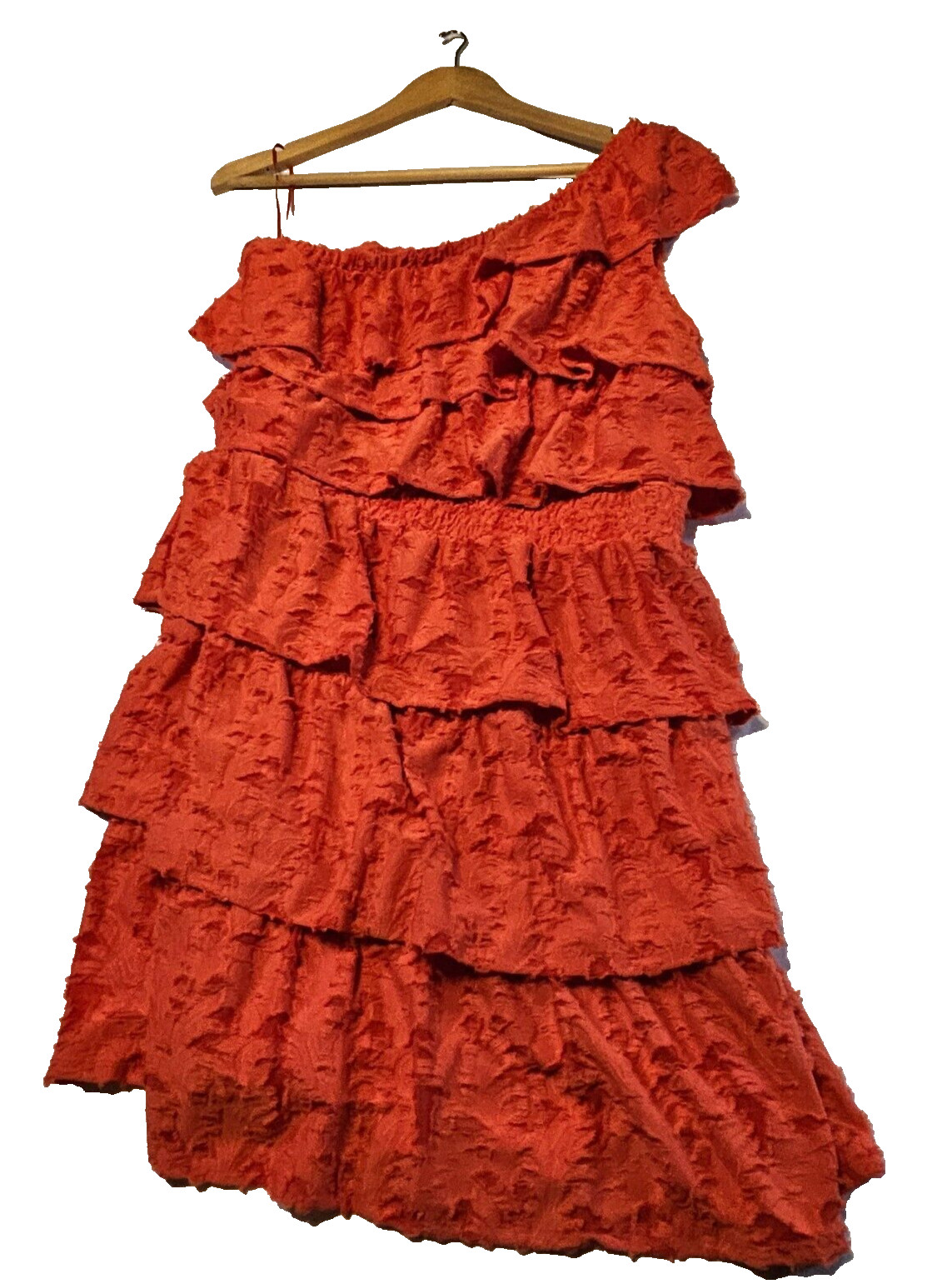 Womens One Shoulder Ruffled Tiered Dress SZ L Casual Party Cocktail Semi-Formal