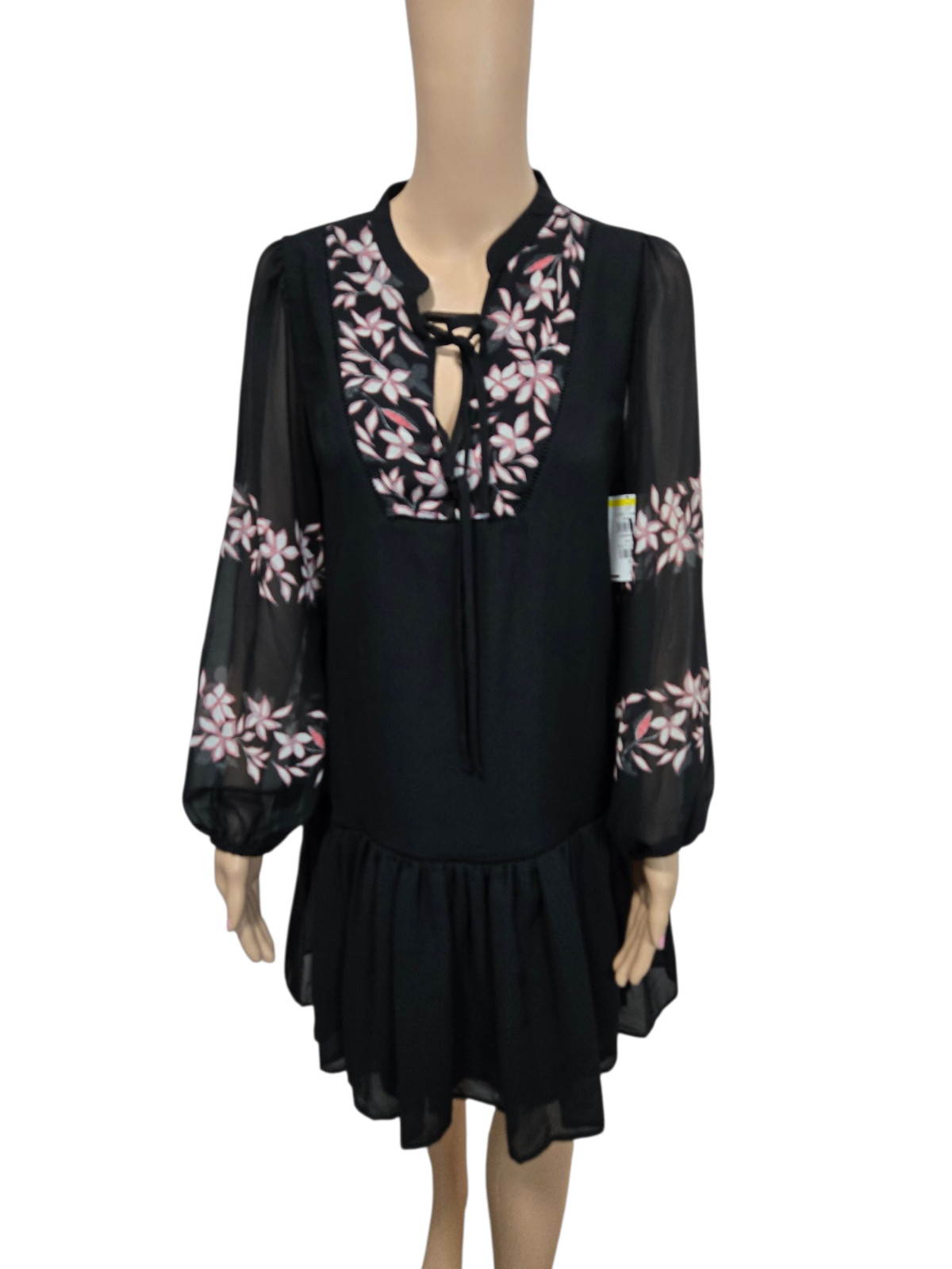 Halogen small black sheer sleeve long sleeve dress vneck *has snag