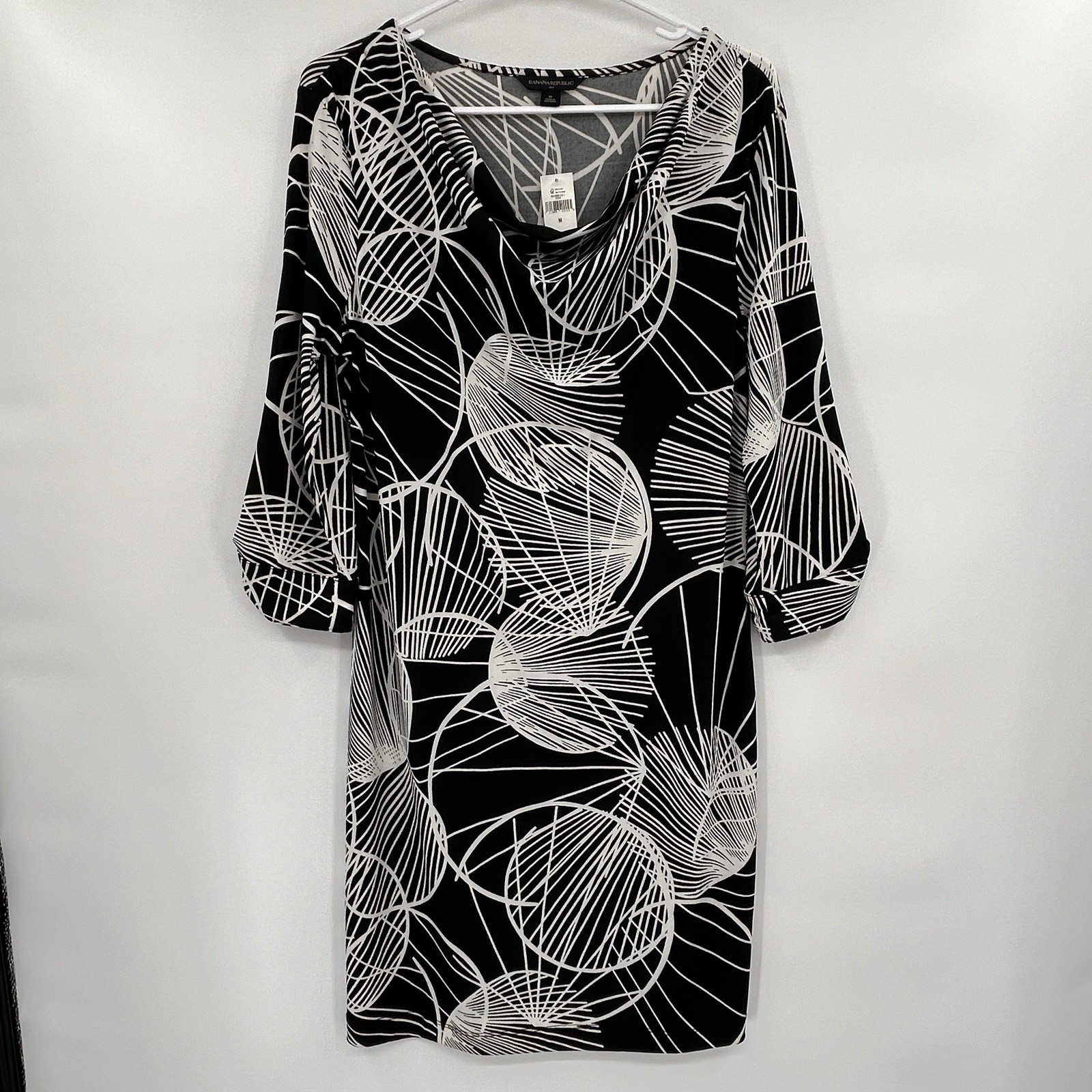 Banana Republic Womens Geometric Draped Neck Dress Size M Black Career Classic
