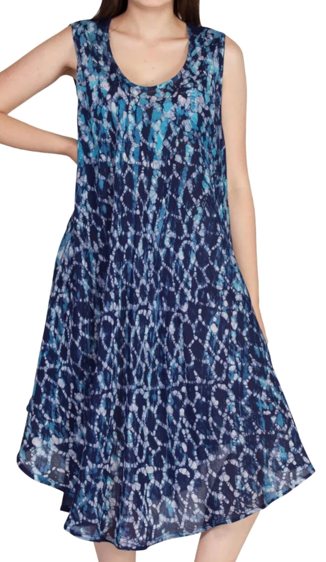 India Boutique Umbrella Midi Dress One Size Plus Size Blue Batik Hippie NWT