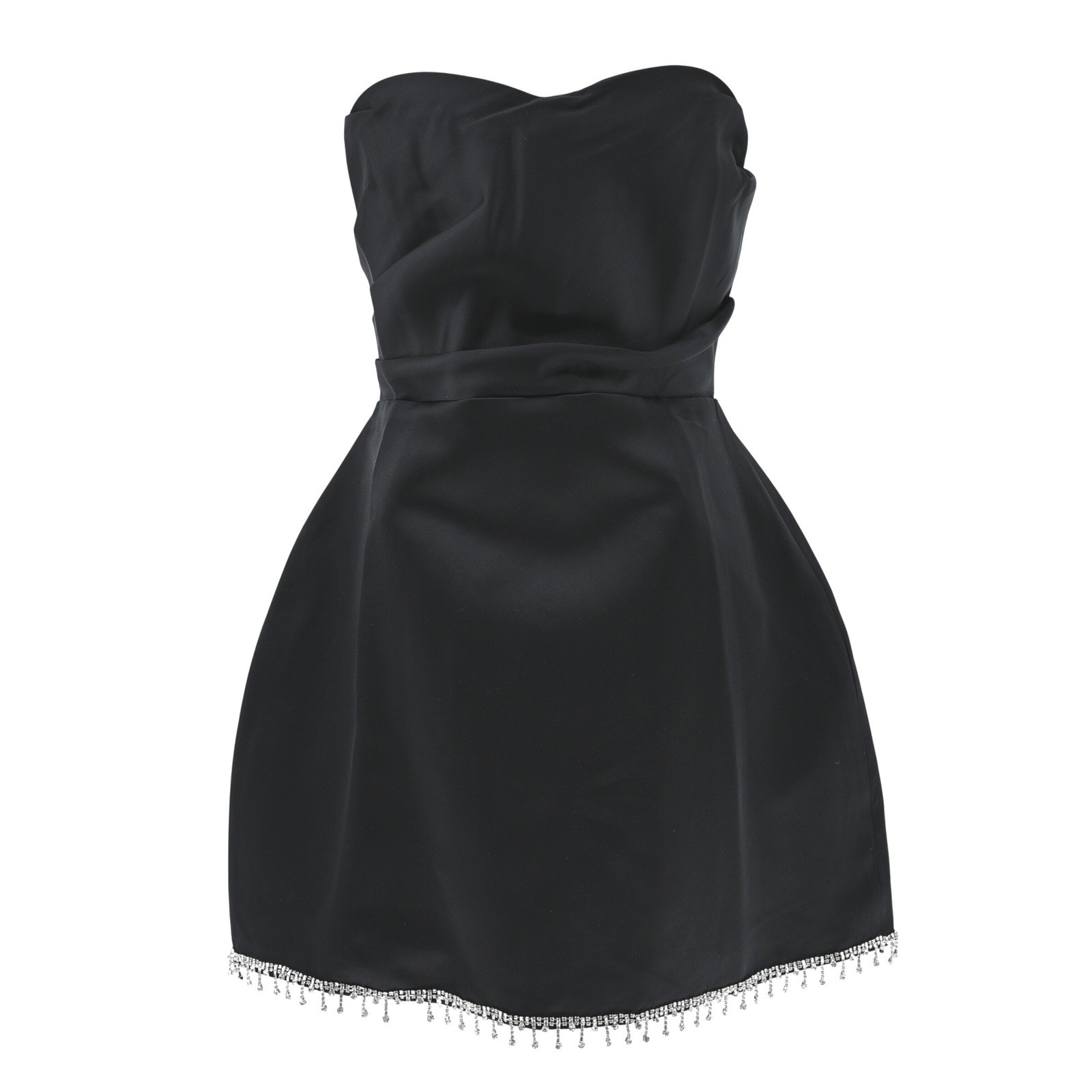 NWT Hello Molly Black Strapless Mini Dress Rhinestone Fringe L Large LBD Party
