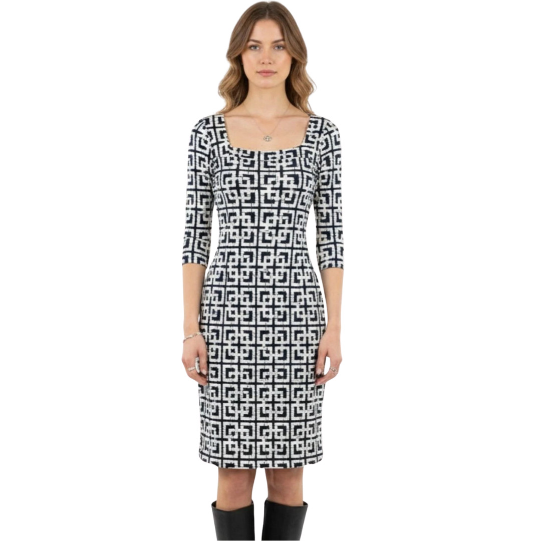 Lilly Pulitzer 100% Silk Bamboo Print Mini Dress Womens 6 Navy White Square Neck