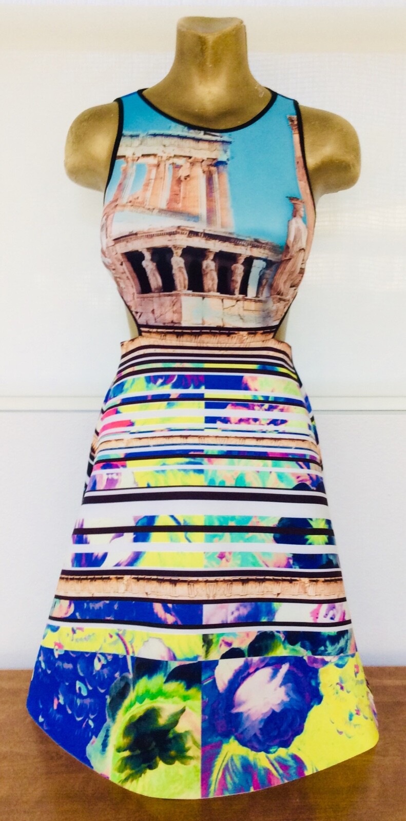 CLOVER CANYON Neoprene ACROPOLIS GARDEN Greek Greece Print DRESS S