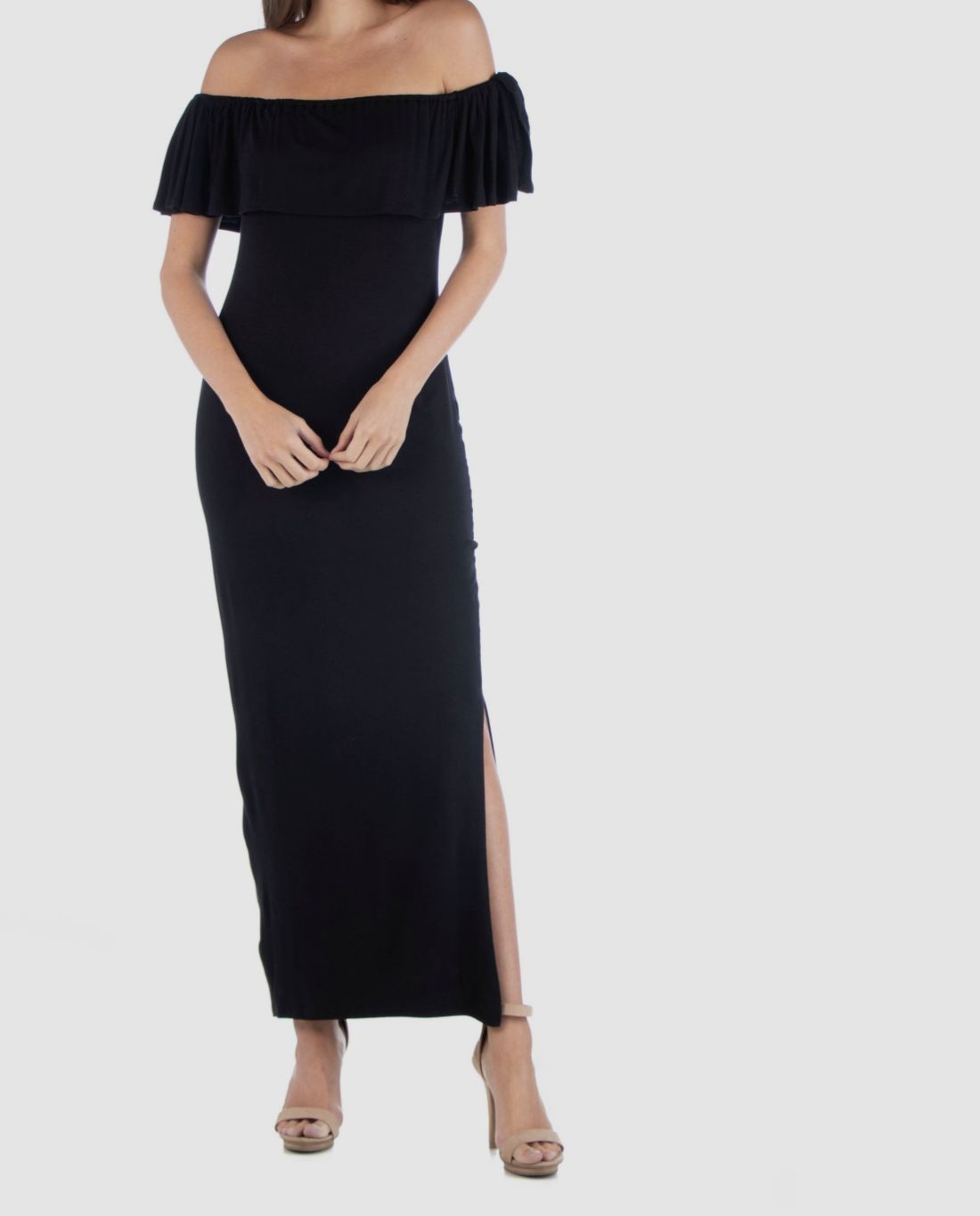 24seven Women’s Black Comfort Apparel Off Shoulder Ruffle Detail Maxi Dress XL