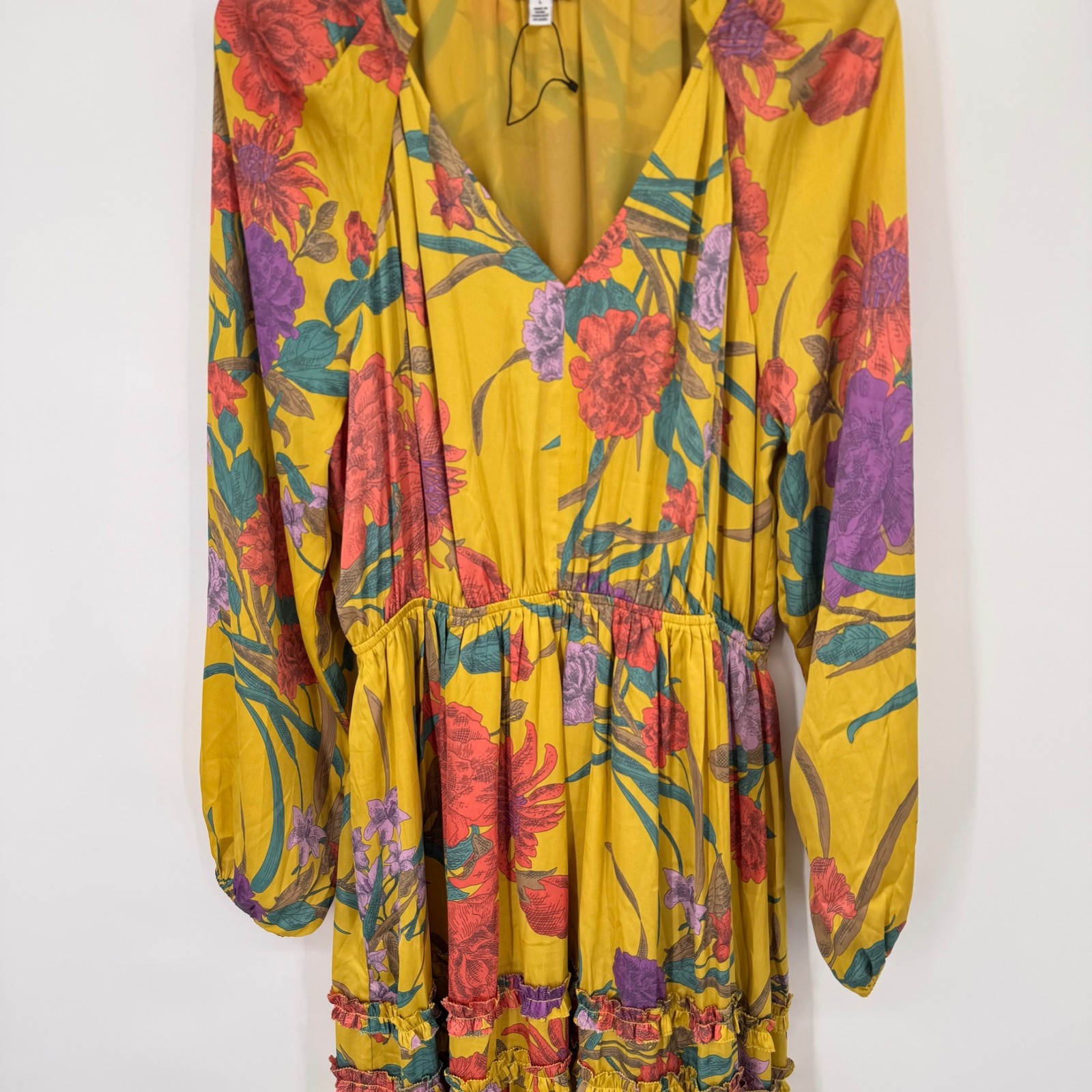 Current Air Marigold Floral Maxi Dress V-Neck womens size large long sleeve new