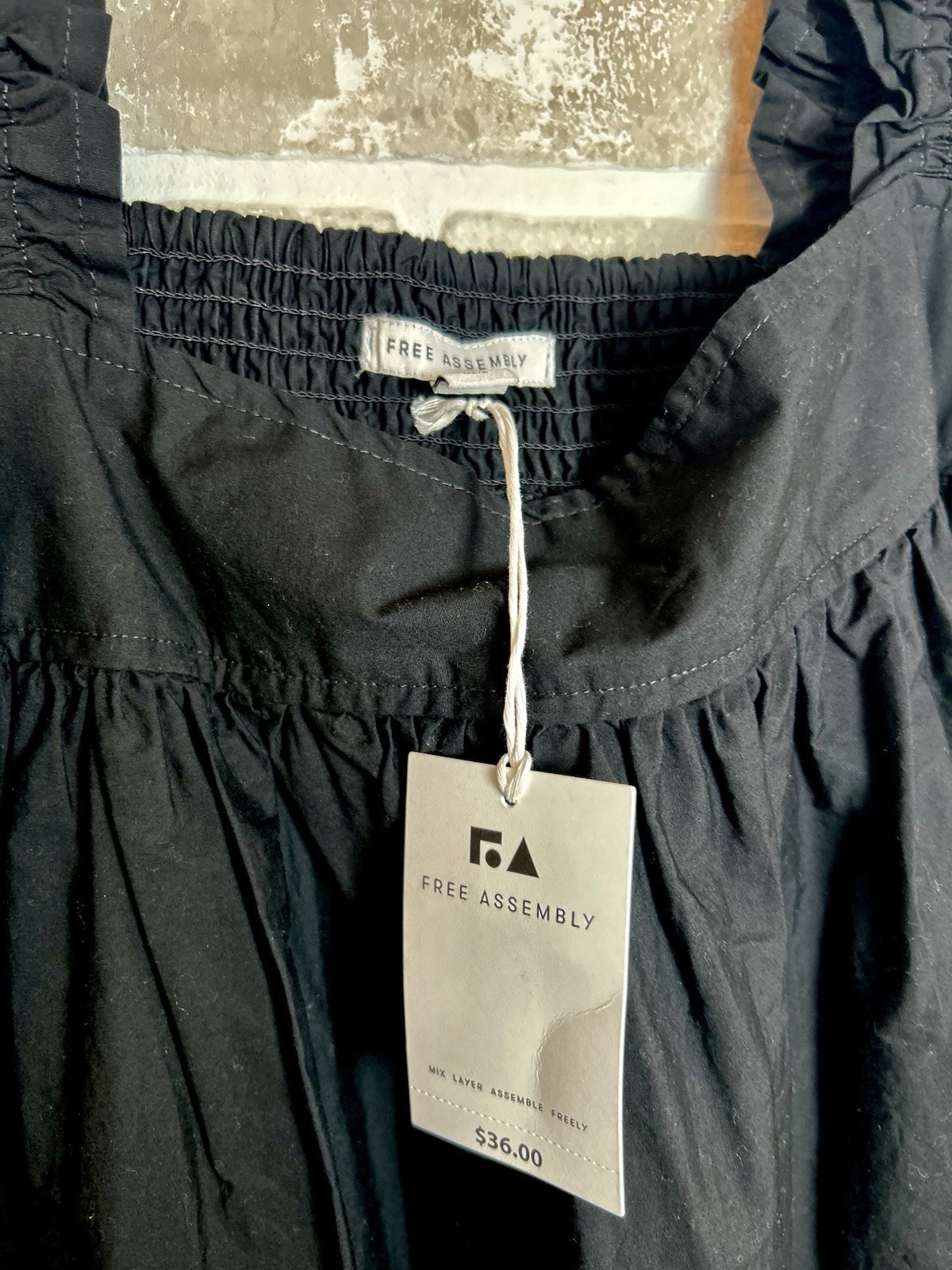 Free Assembly Black Smocked Swing Midi Dress Square Neck Pockets Cotton M