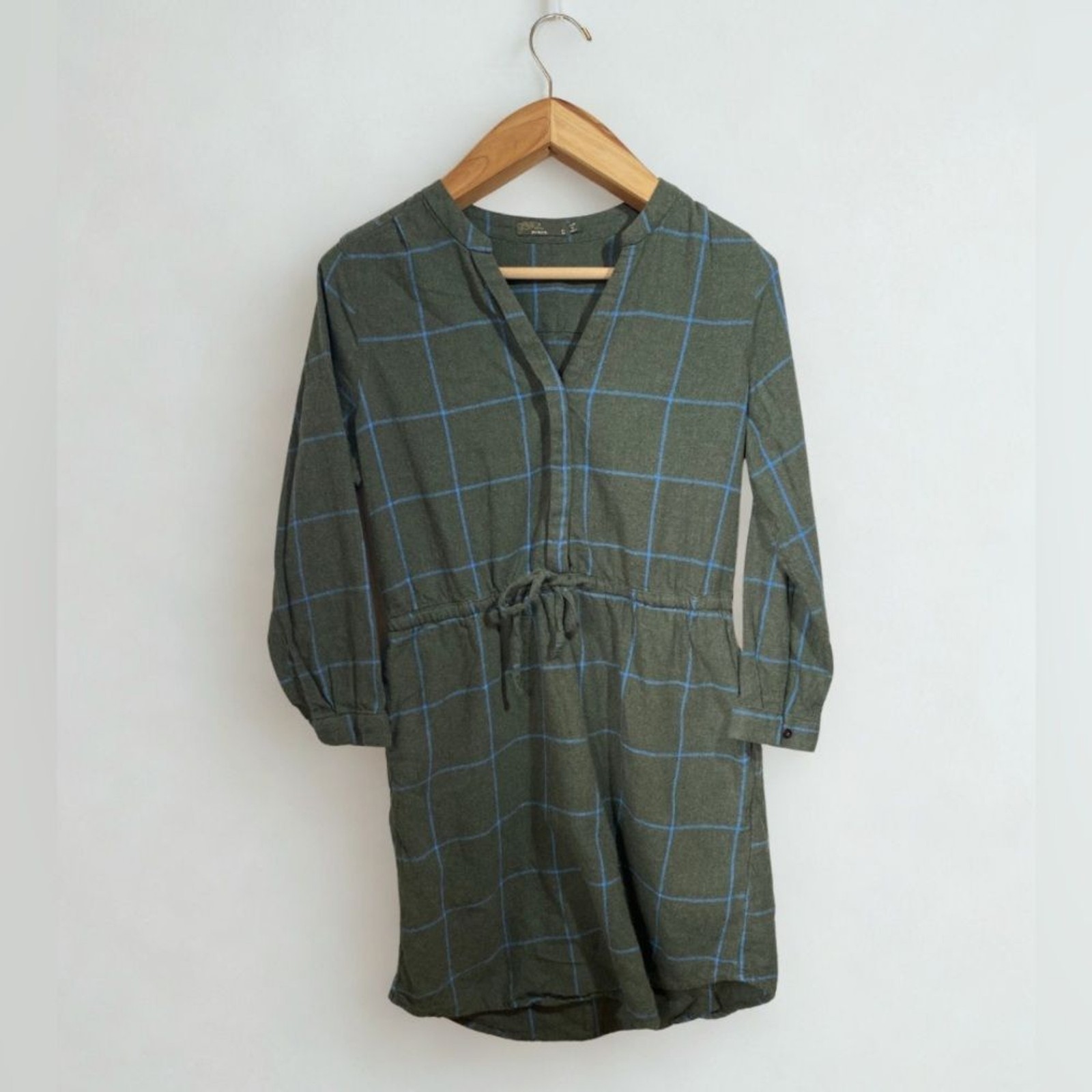 PrAna Loop to Pines Dress 100% Organic Cotton Midi Shirt Dress Kale Green Size S
