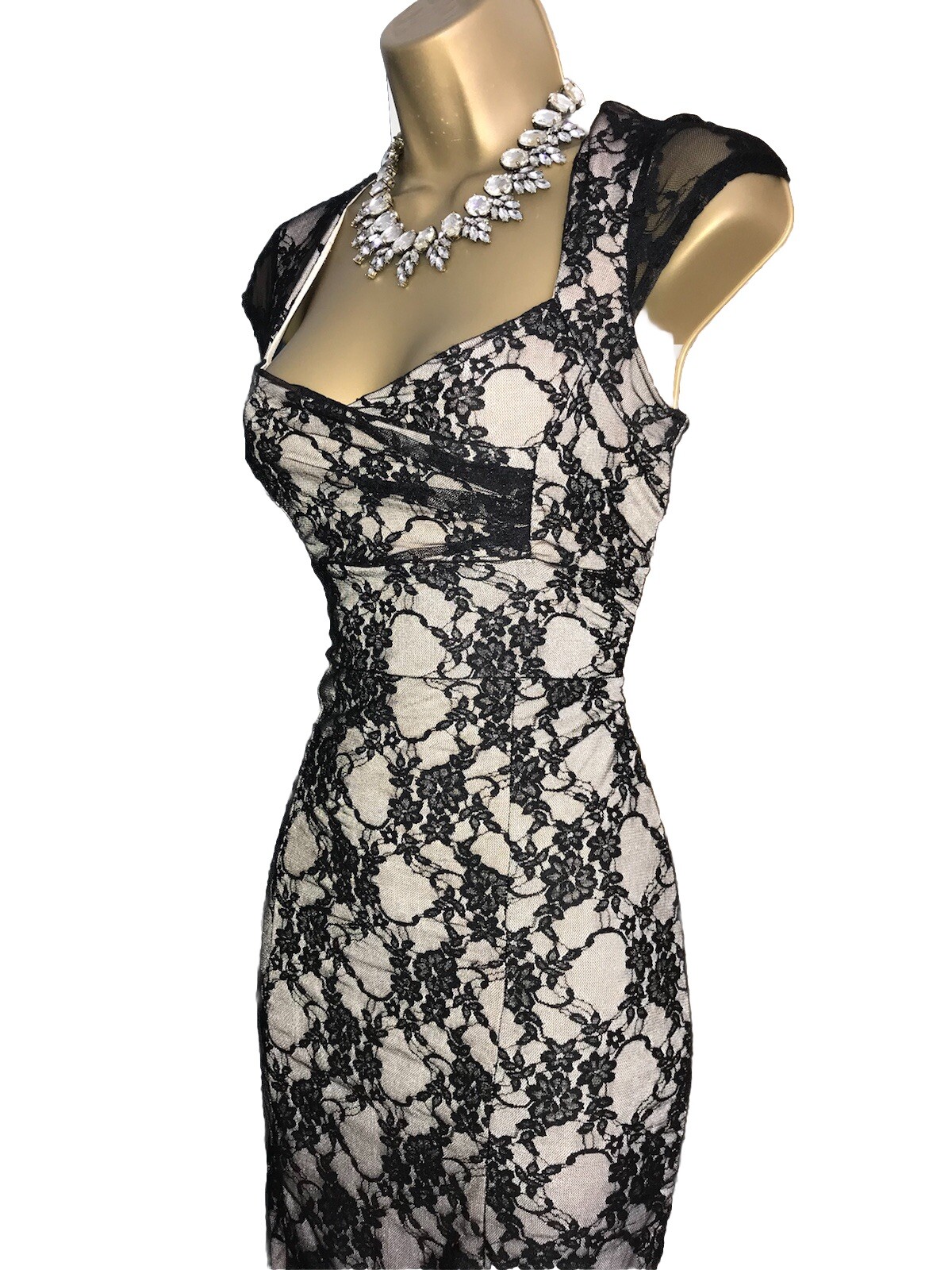 BNWT Jane Norman vintage ❤️Y2K black lace corset bodycon dress 14 16 pin up 50’s