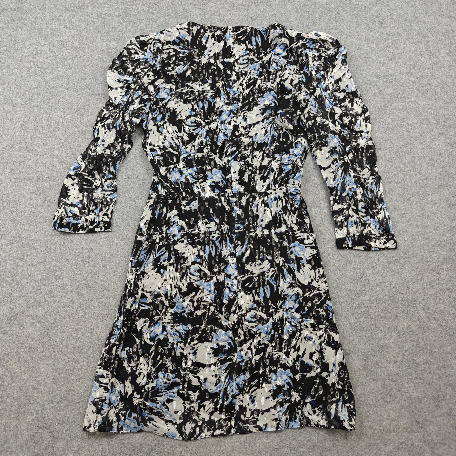 The Kooples Dress Womens 0 Multicolor Floral Wrap Puff Sleeve V Neck Lined New