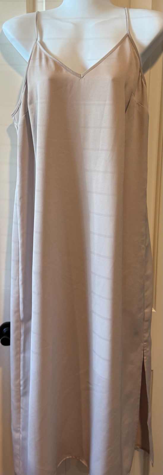 A New Day Beige Polyester Sleeveless Maxi Slip Dress Minimalist – Medium