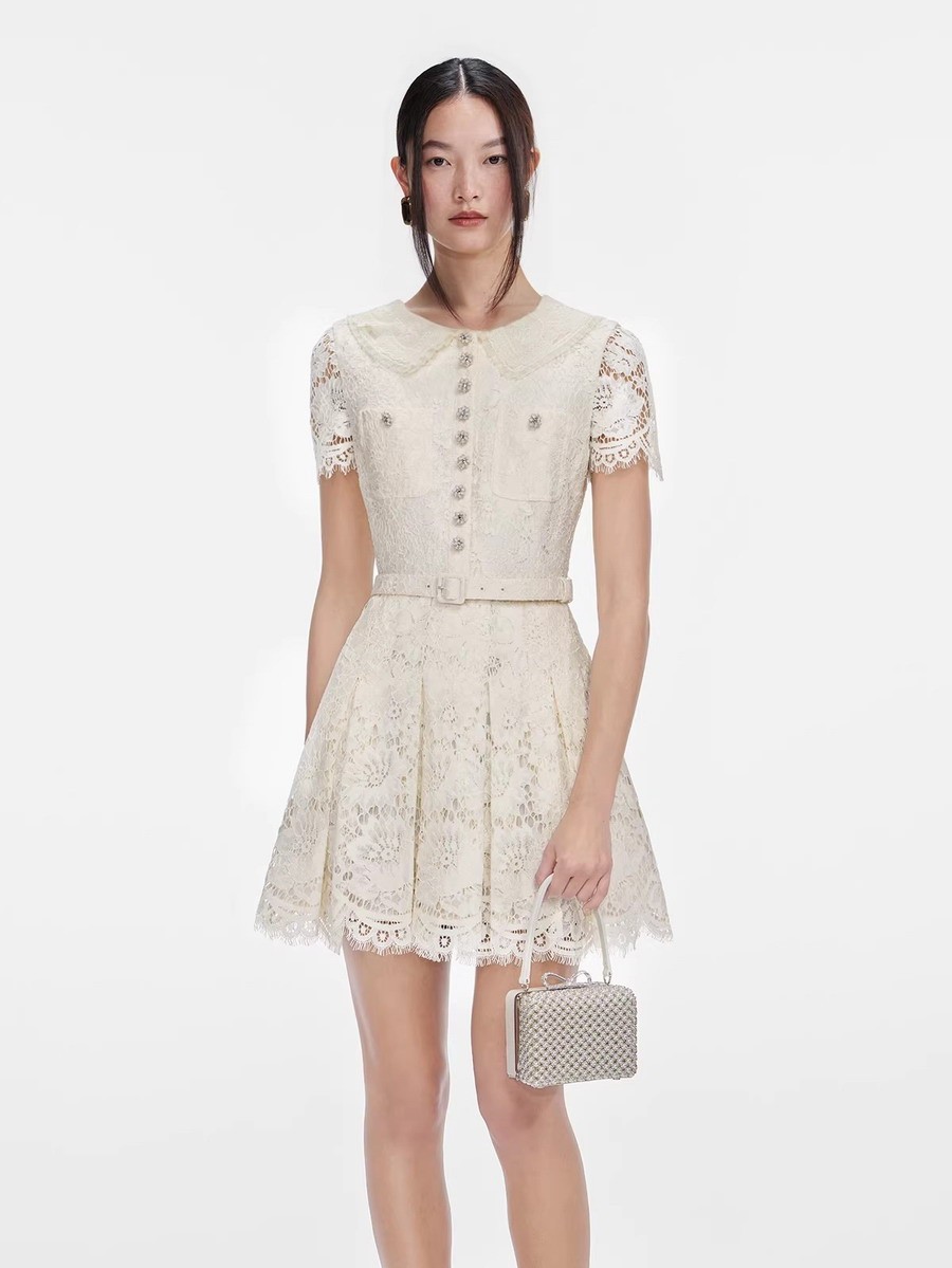 Self-Portrait Doll collar drill Flower Lace Hollowed-out Dresses Belt