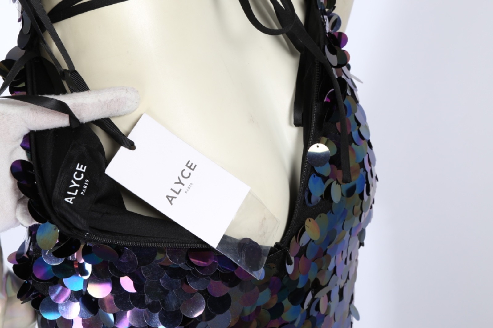ALYCE Paris Paillette Plunging Neckline Sequin Maxi Prom Dress Gown Women Sz 000