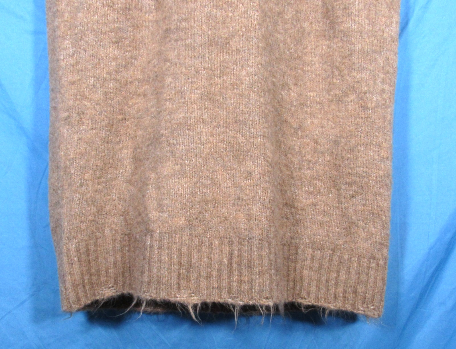 EASEL Brown SLEEVELESS V-Neck DISTRESSED TRIM Shift Midi SWEATER DRESS Sz L