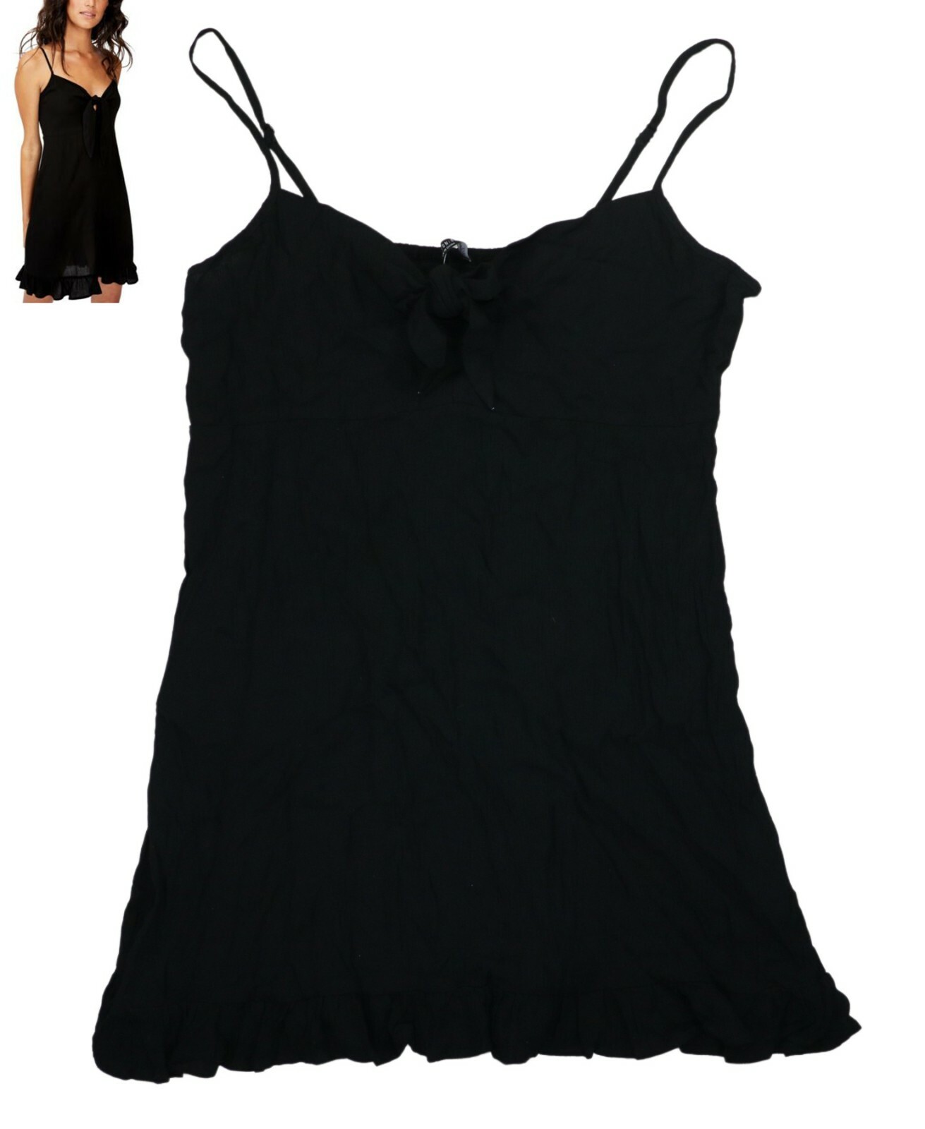 Cotton:On Solid Color Ruffle Hem Tie Bustline Ruffle Hem Mini Dress L NWT Black