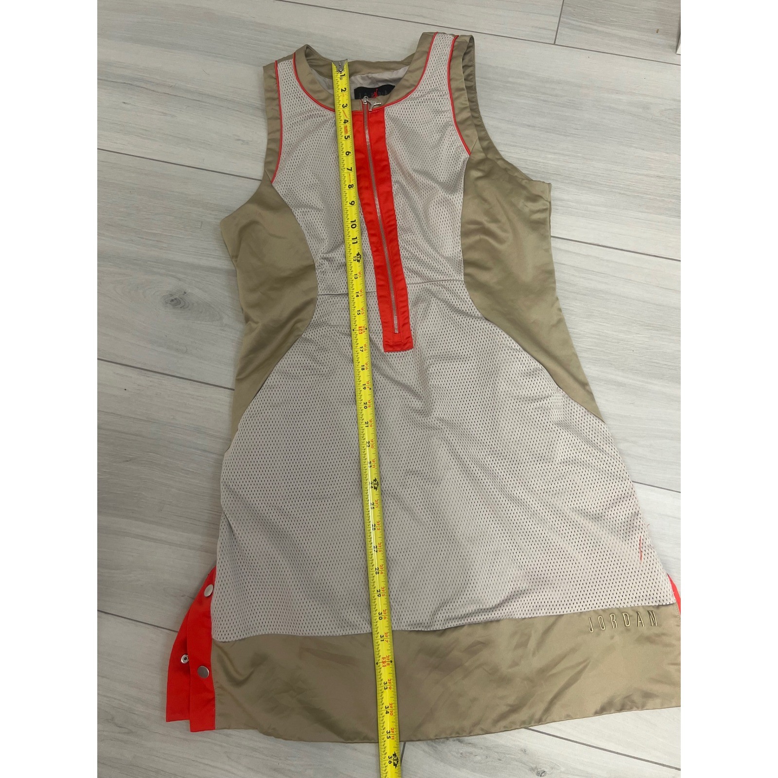 Jordan Flight Dress Tank Top Zip Front Mesh Panels Tan Red Sz L Utility Athletic