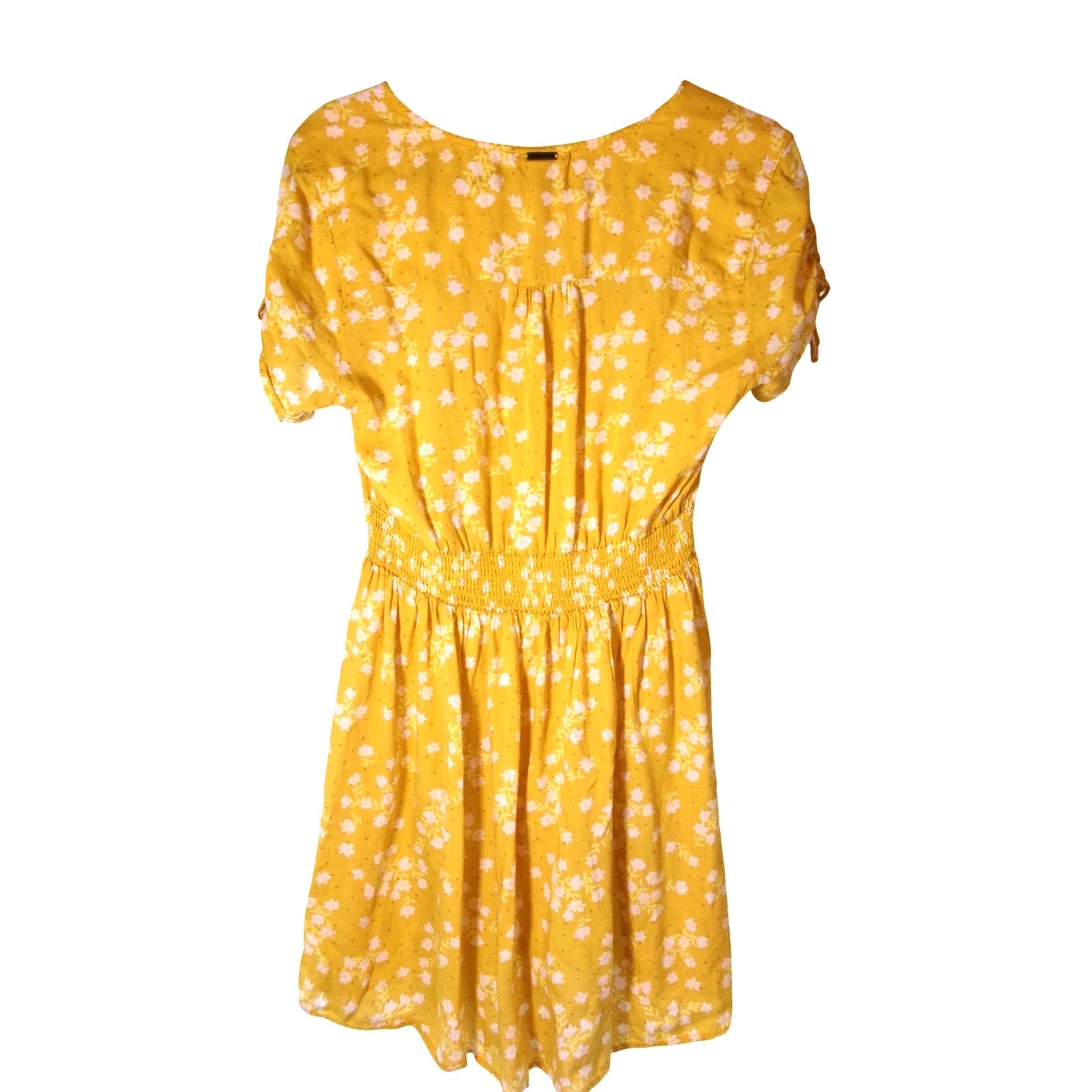 Billabong Twirl Twist Yellow Floral Button Front Mini Dress Women’s M