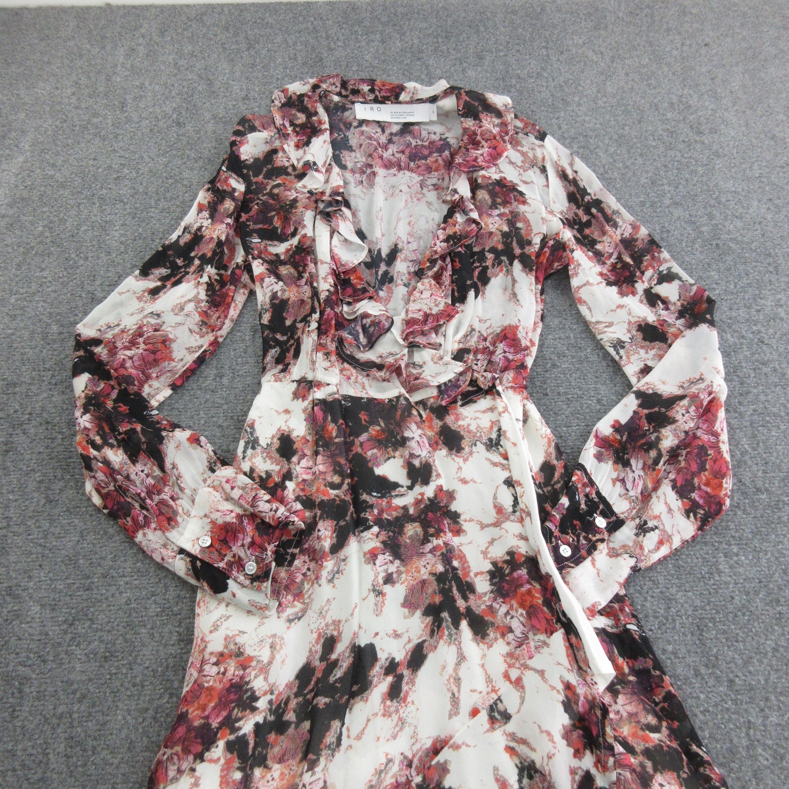 IRO Dress Womens 36 Multicolor Floral Chiffon Garden Wrap Maxi Hi Low Ruffle