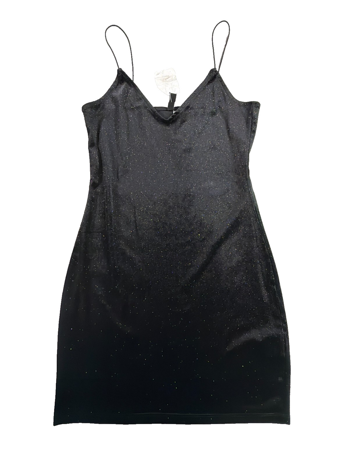 H&M Divided Black Glitter Shimmer Bodycon Mini Dress Spaghetti Strap NWT S
