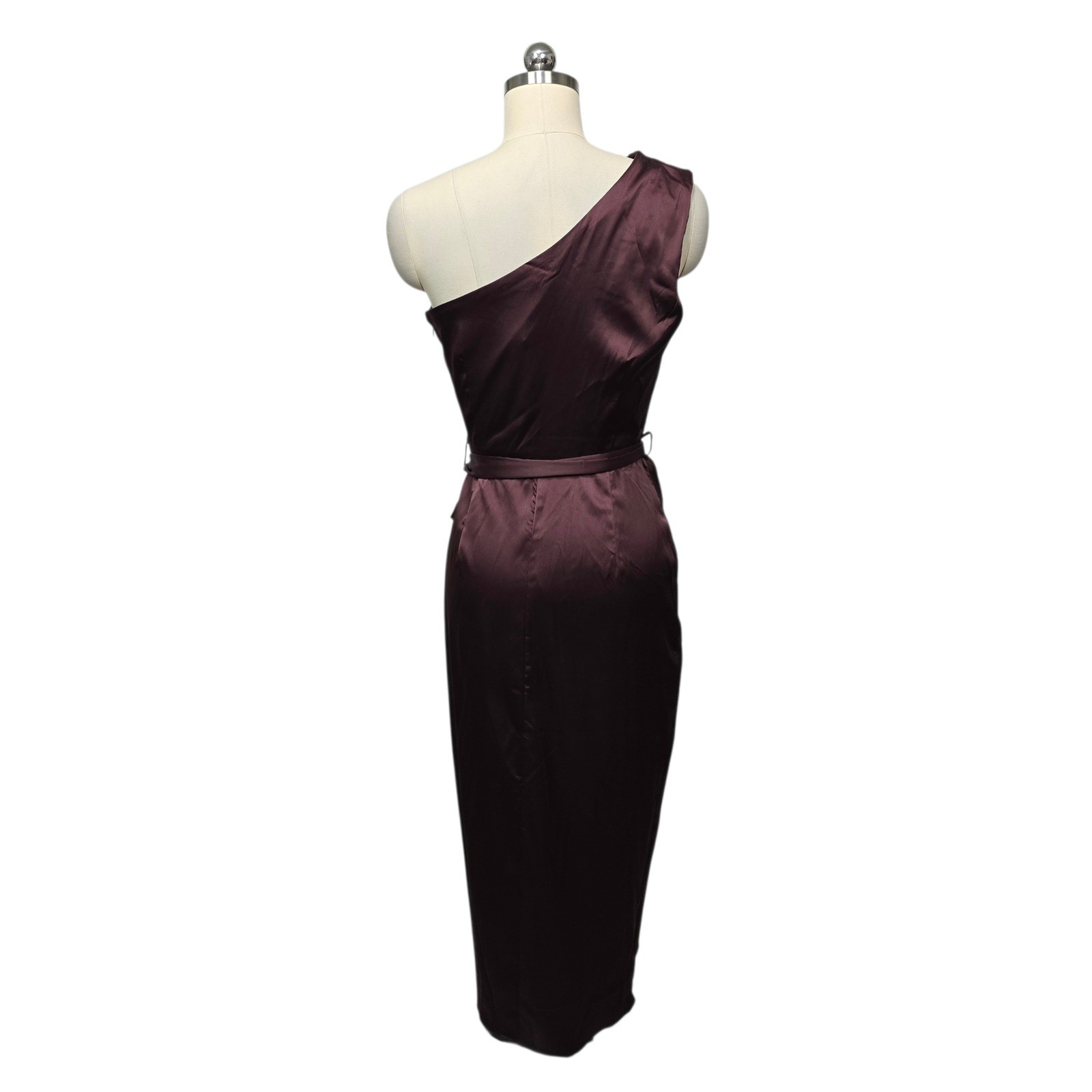 NWT Baltic Born Celia One Shoulder Midi Dress Clove Brown Wrap Tie Size Medium