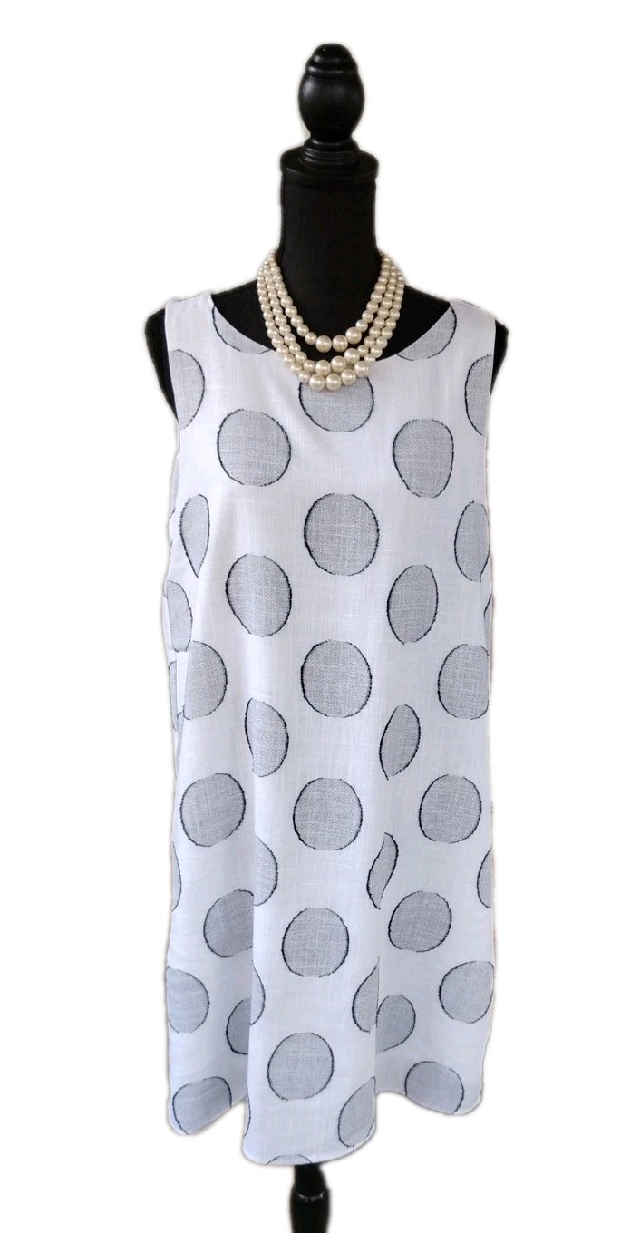 Renee C Dress Sz M Black White Linen Cotton Sundress Midi Tank A Line 8 10