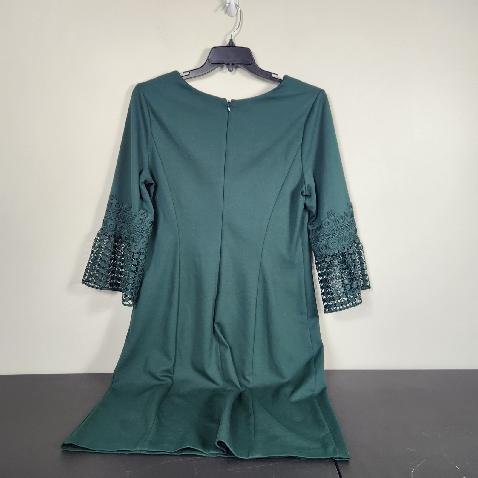 Talbots Womens Green Lace Cuff V-Neck Sheath Dress Size 14 Ponte Knit Holiday